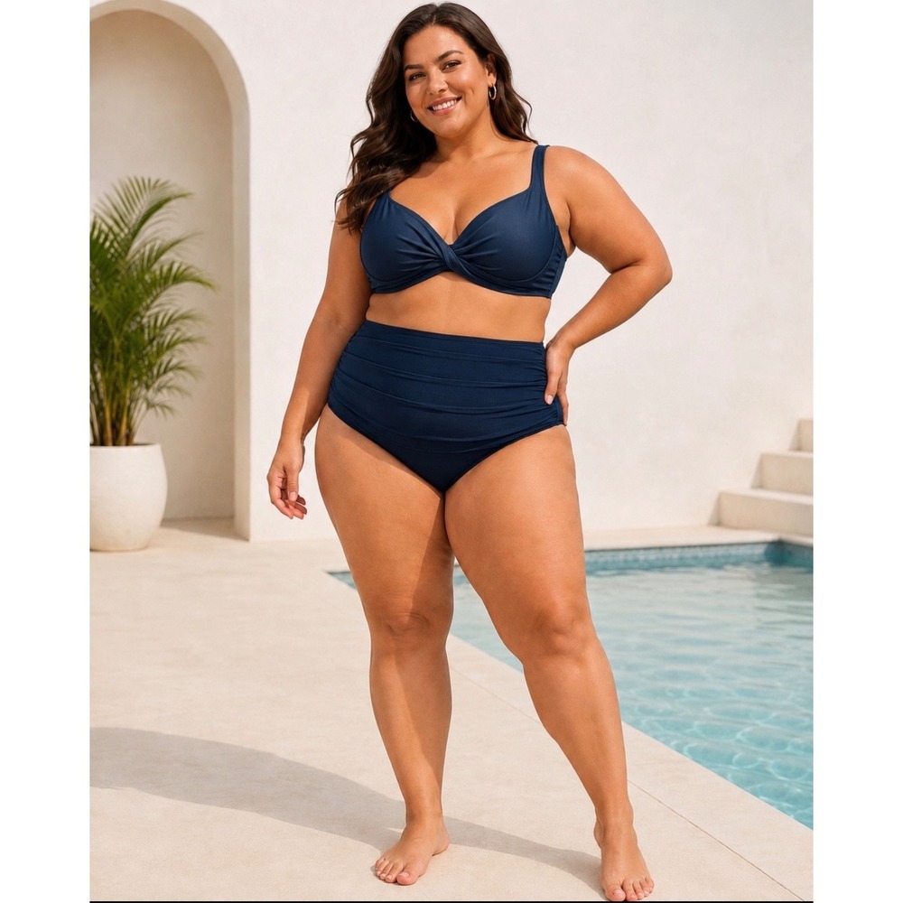 Lands' End‎ 26W Navy High Waisted Bikini Set Plus Size Swimwear